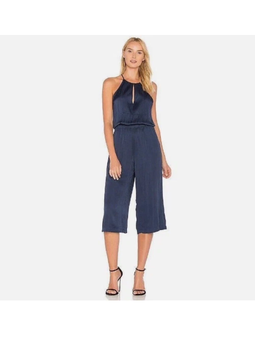 BCBG Maxazria Navy Blue Satin Maxwell Jumpsuit - size Extra Small
